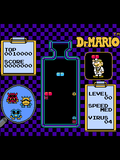 ファミコン「ドクター・マリオ（Dr. MARIO）」のゲーム画面