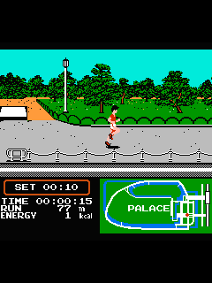 ファミコン「ファミリートレーナー ジョギングレース」のゲーム画面