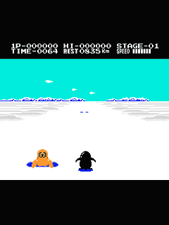 ファミコン「けっきょく南極大冒険」のゲーム画面