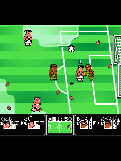 ファミコン「くにおくんの熱血サッカーリーグ」のゲーム画面